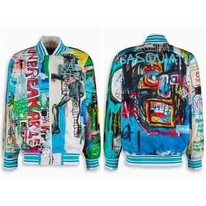 Members Only Jean Michel Basquiat Multicolor Graffiti Bomber Windbreaker Jacket